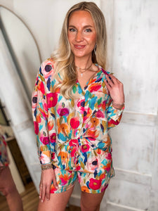 Taking It In Floral Pastel Button Down & Shorts Set