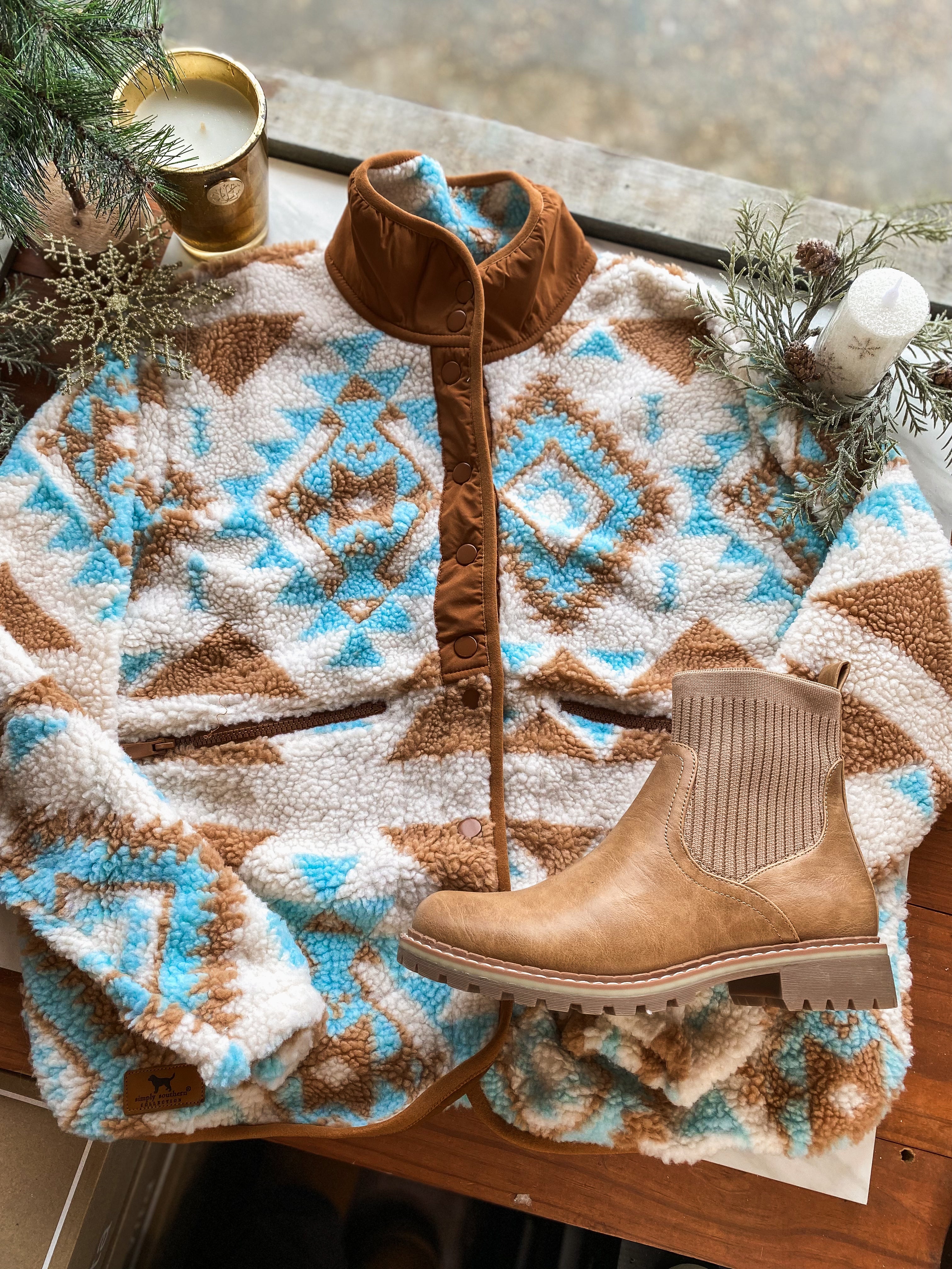 Retro Teal & Camel Aztec Simply Southern Jacket