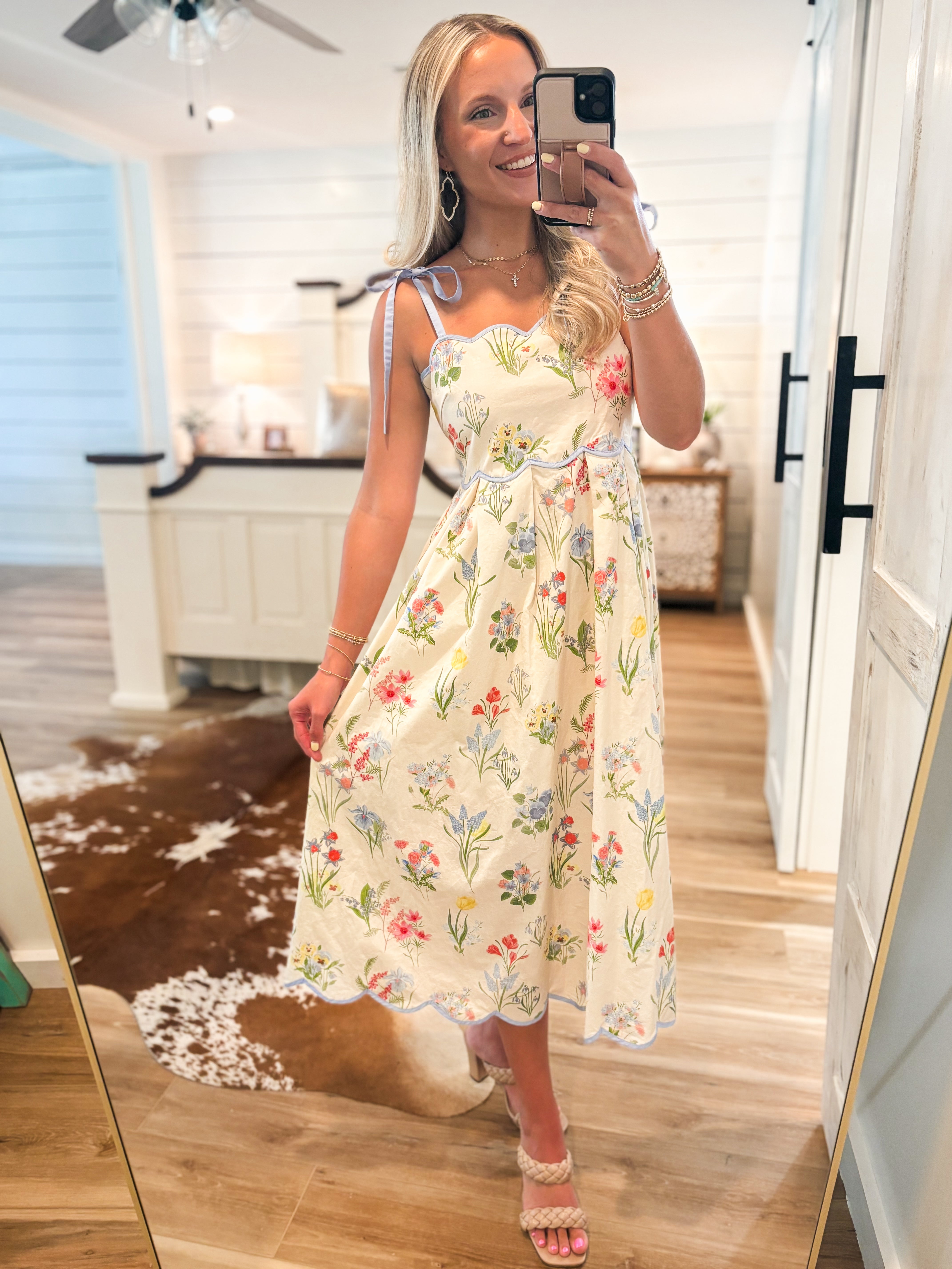 Pretty Petals Ivory Multi Floral Midi Dress