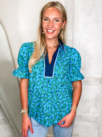 Load image into Gallery viewer, Good Days Navy &amp; Green Floral Blouse
