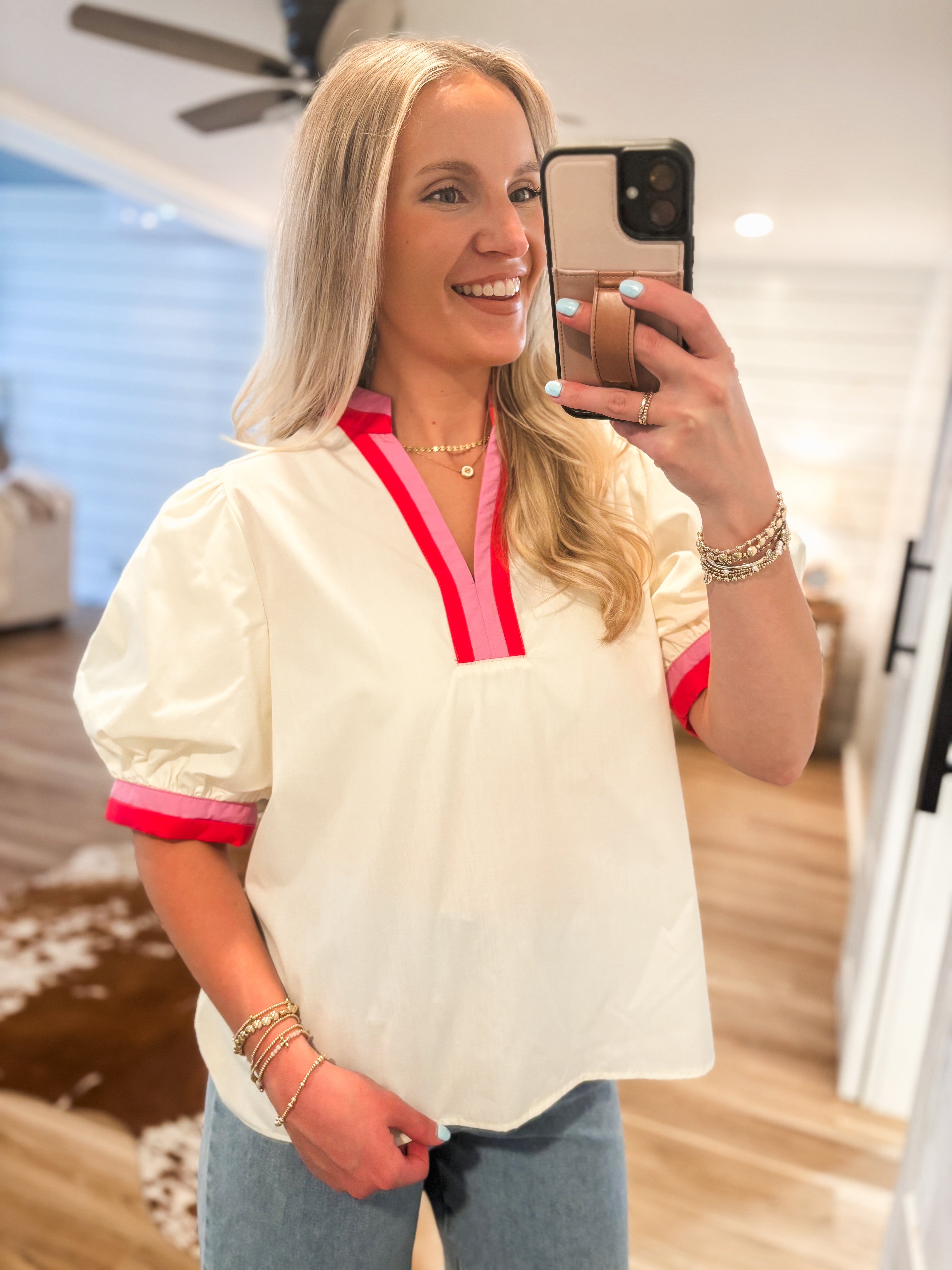 Name For Us Cream Contrast Blouse