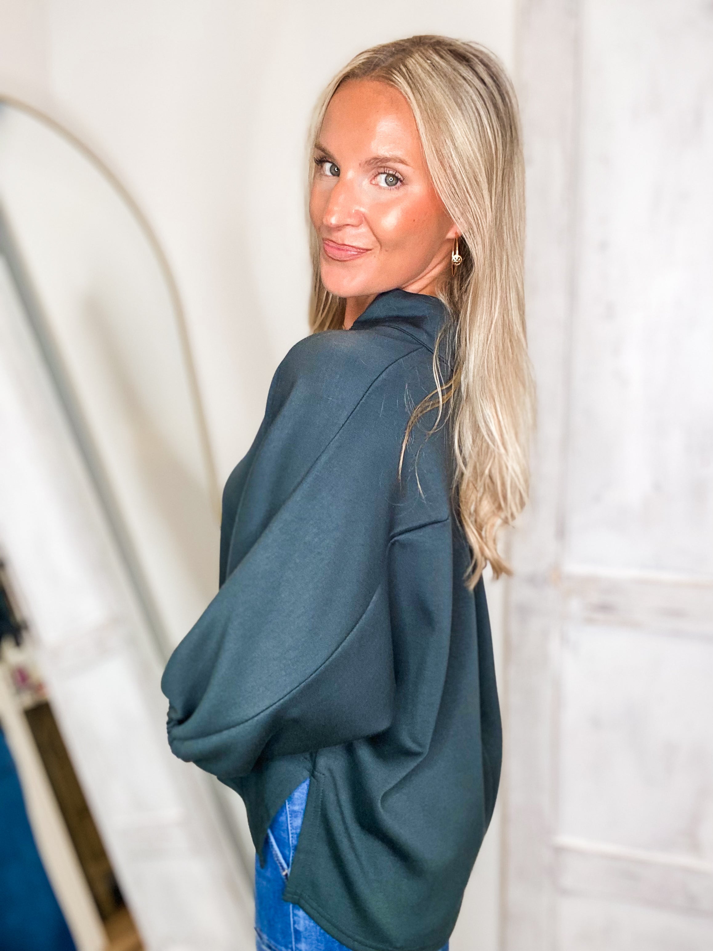 Little Things Forest Luxe Knit Blouse