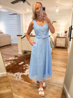 Load image into Gallery viewer, New To Town Blue Eyelet Midi Dress
