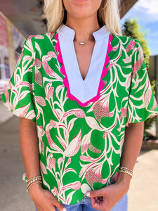 My Pace Printed Kelly Green THML Blouse