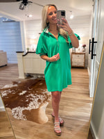 Load image into Gallery viewer, Swing Of It Kelly Green Contrast Mini Dress
