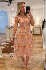 Load image into Gallery viewer, Closer View Light Pink Floral Midi Dress
