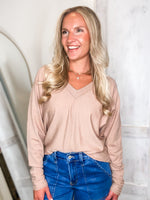 Load image into Gallery viewer, Back To Us Taupe Knit L/S Blouse
