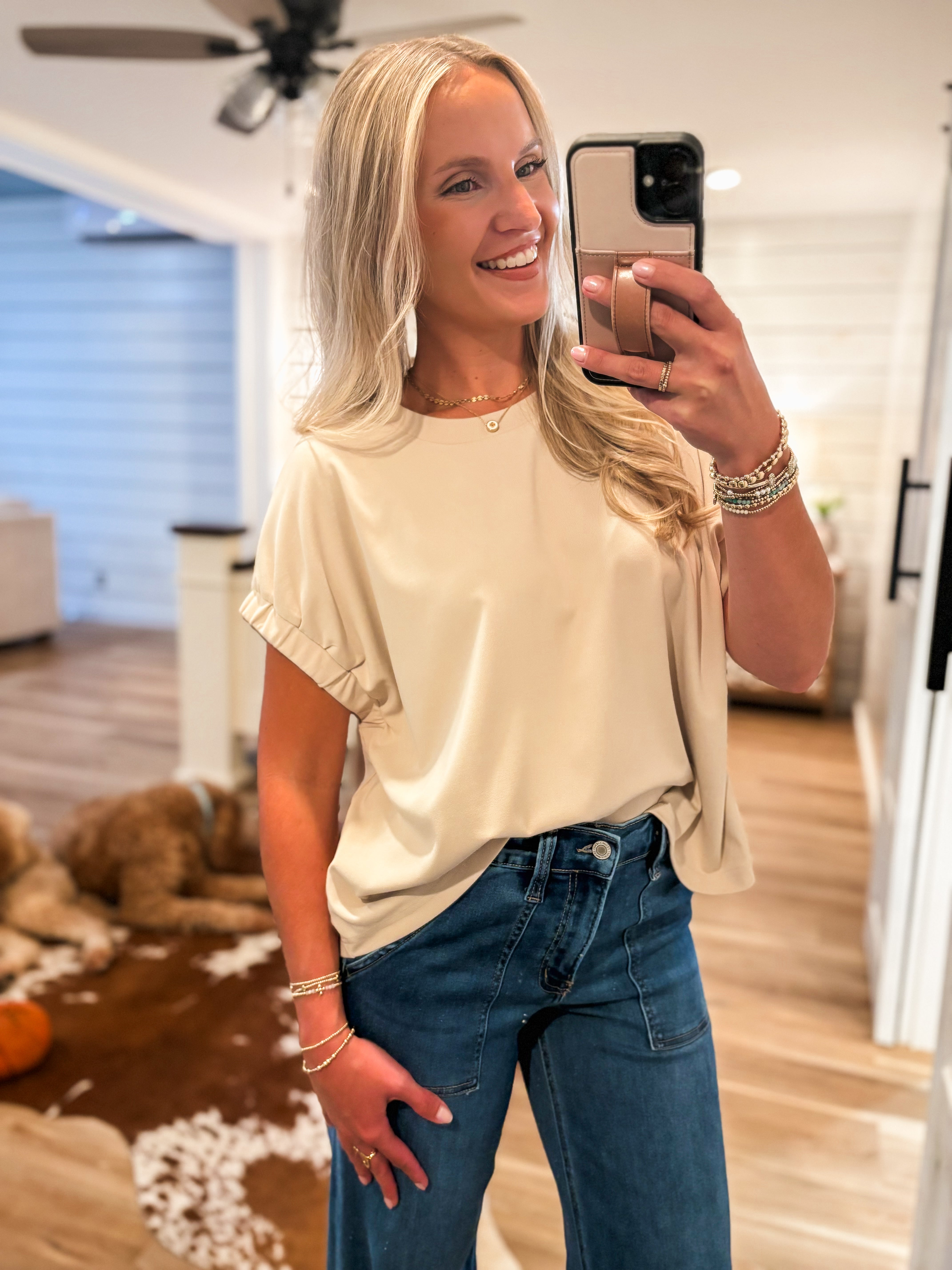 Simple Touch Ecru Jersey Knit Blouse