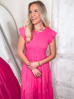 Load image into Gallery viewer, Passing Notes Fuchsia Midi Dress
