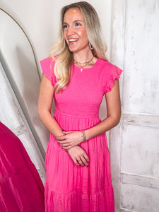 Passing Notes Fuchsia Midi Dress