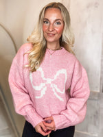 Load image into Gallery viewer, Cling To You Pink Bow Graphic Sweatshirt
