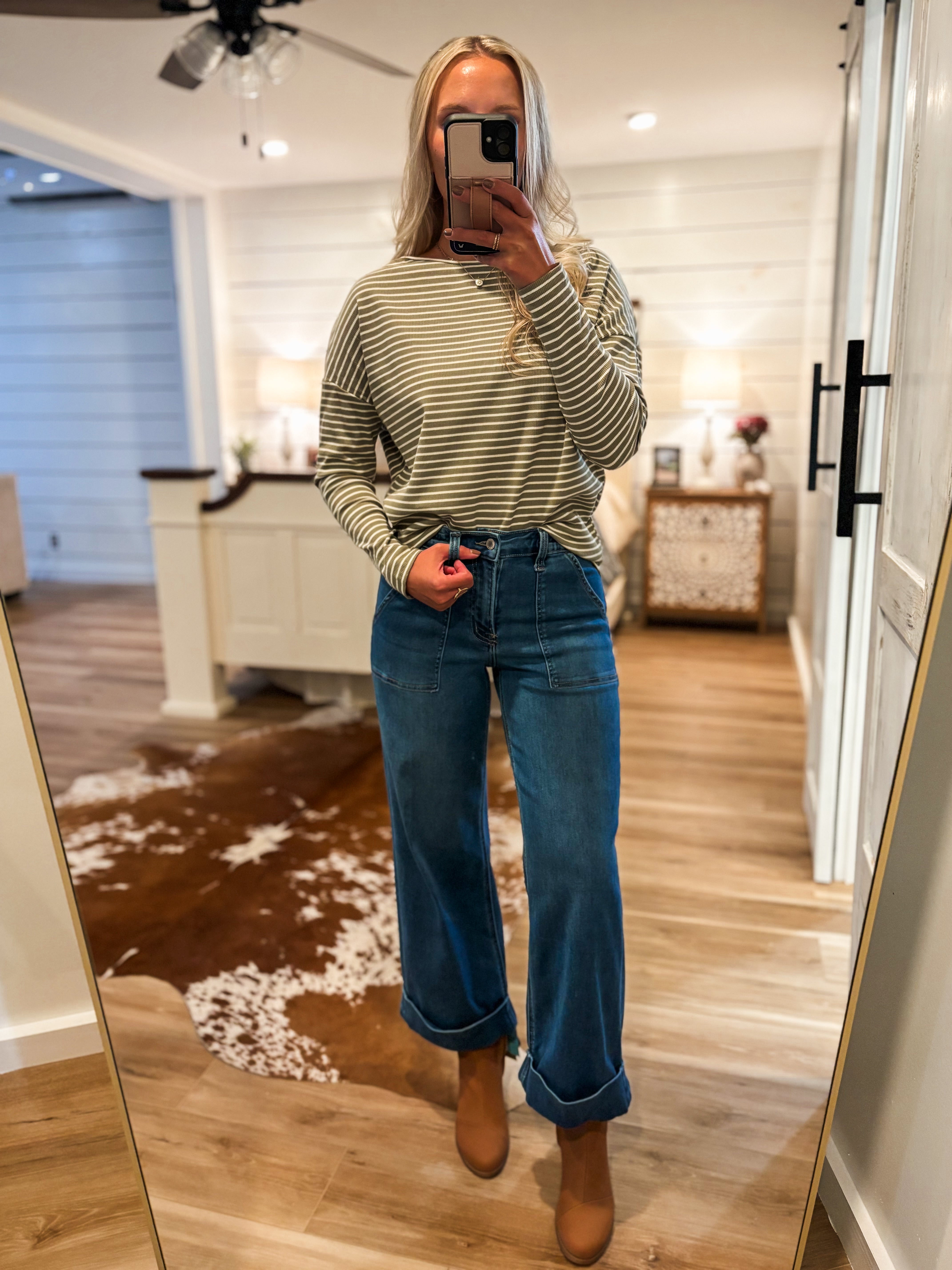 Your Choice Olive Stripe Pico Blouse