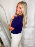 Load image into Gallery viewer, Hopeful Feeling Navy Knit S/S Blouse
