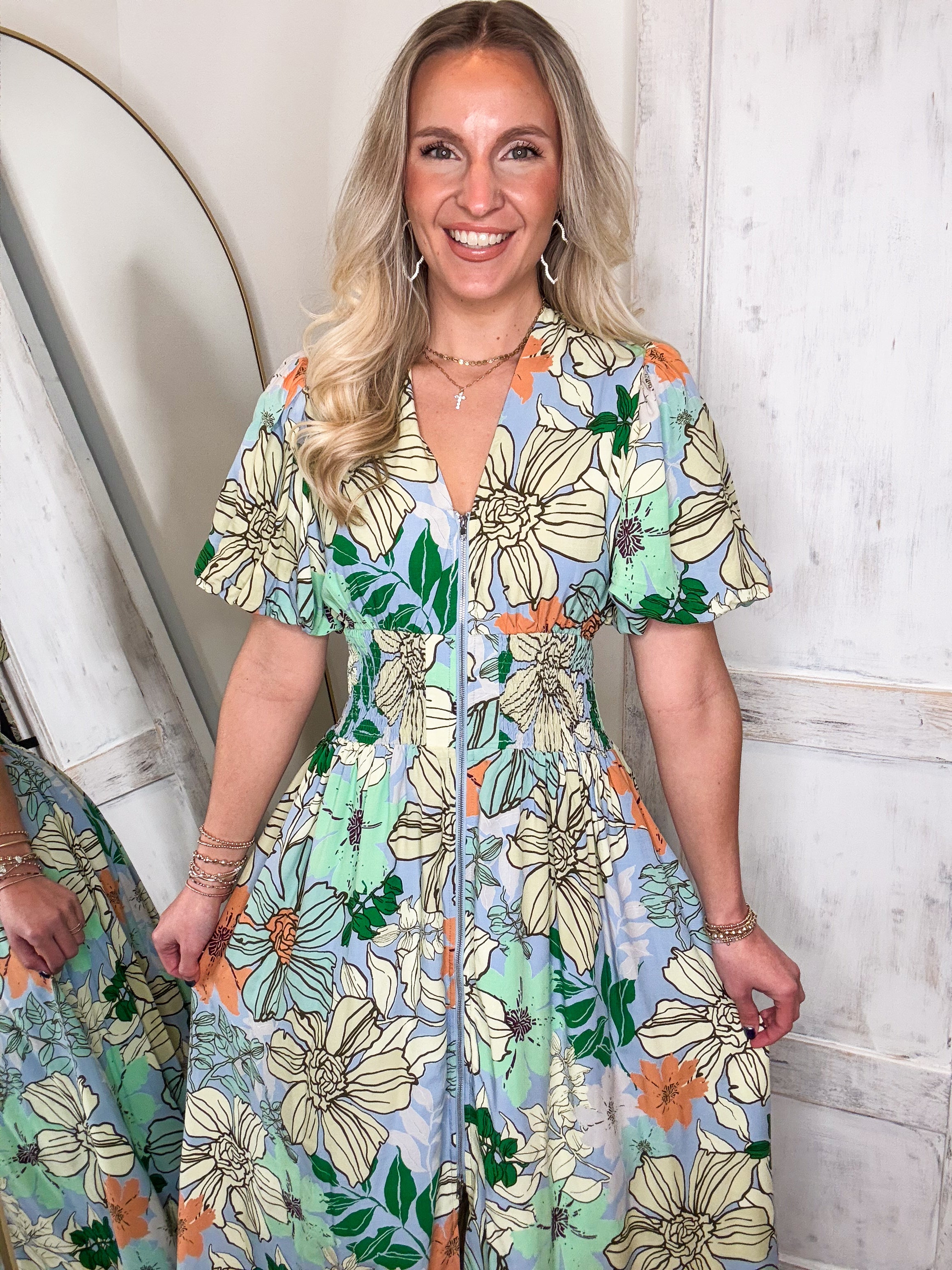 Field Of Possibilities Multi Floral Blue Midi Dress