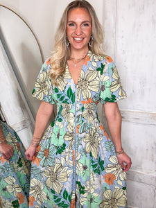 Field Of Possibilities Multi Floral Blue Midi Dress