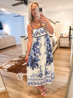 Load image into Gallery viewer, Sunny Day Blue Floral Baby Doll Midi Dress
