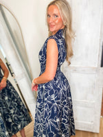Load image into Gallery viewer, Here For This Navy Floral Front Zip Midi Dress

