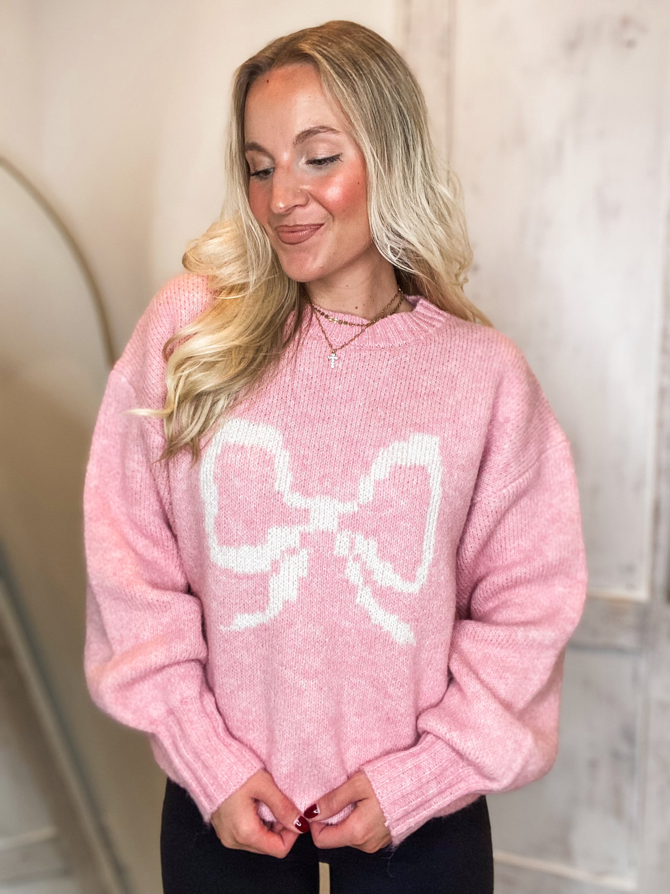 Cling To You Pink Bow Graphic Sweatshirt