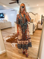 Load image into Gallery viewer, Calling In Teal Printed Midi Dress
