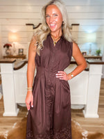 Load image into Gallery viewer, Felt More Brown Eyelet Midi Dress
