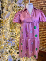 Load image into Gallery viewer, Bright Christmas Sequin Ornament Pink Simply Southern Dress

