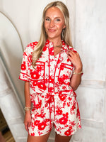 Load image into Gallery viewer, Exotic Adventure Red Floral S/S Button Down &amp; Shorts Set
