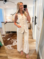 Load image into Gallery viewer, Make Them Stare Cream Vest Blouse &amp; Trouser Pant Set
