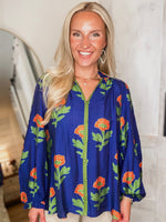 Load image into Gallery viewer, My Type Navy Floral Contrast Blouse
