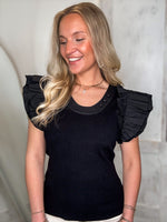 Load image into Gallery viewer, Next Move Black Flutter Sleeve Blouse
