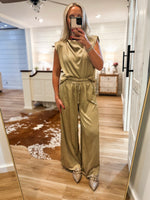 Load image into Gallery viewer, Shining Bright Gold Blouse &amp; Palazzo Pant Set
