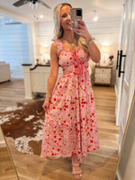 Load image into Gallery viewer, There She Goes Pink Floral Contrast Midi Dress
