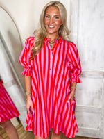 Load image into Gallery viewer, As It Was Pink/Red Stripe Mini Dress
