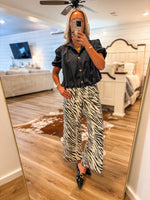 Load image into Gallery viewer, Gray &amp; Ecru Zebra Wide Leg Pant
