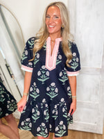 Load image into Gallery viewer, Walking By Navy/Blush Contrast Floral Mini Dress
