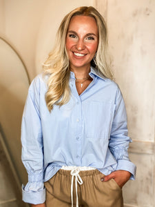 Breath Taker Baby Blue Button Down Blouse