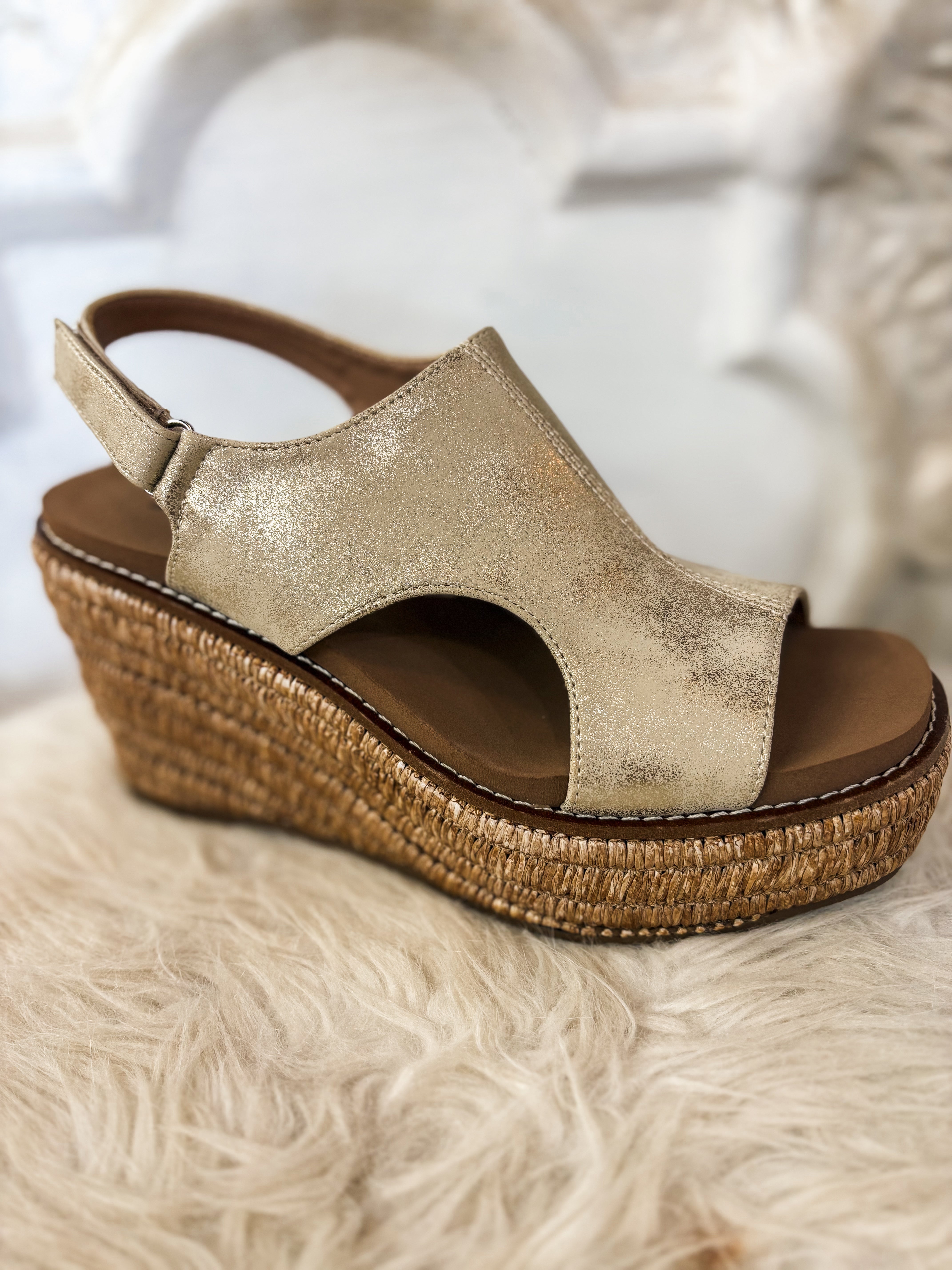 Freddie Gold Washed Metallic Corkys Wedge