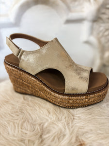 Freddie Gold Washed Metallic Corkys Wedge