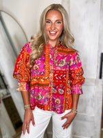 Load image into Gallery viewer, Feeling Joy Fuchsia Multi Patch Printed Blouse
