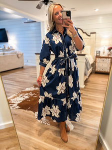 Closing In Navy Floral Midi Dress