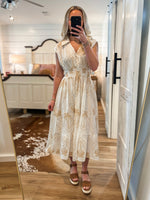 Load image into Gallery viewer, Room Views Ivory Palm Embroidered Midi Dress
