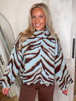 Load image into Gallery viewer, Brown/Aqua Zebra Mock Sweater
