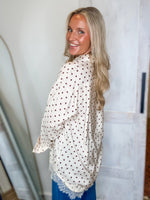 Load image into Gallery viewer, Ivory/Brown Polka Dot Button Down Blouse
