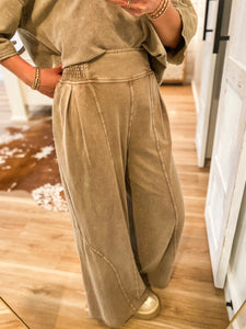 Drifting Through Washed Wide Leg Mocha Pants