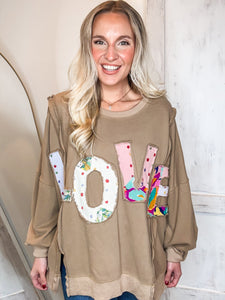 Love Patch Mocha Terry Knit Pullover