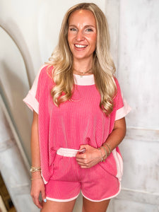 Ready to Go Raspberry Contrast Tee & Short Set