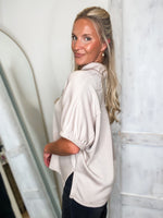 Load image into Gallery viewer, Proper Setting Almond Luxe Knit S/S Blouse
