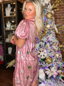 Bright Christmas Sequin Ornament Pink Simply Southern Dress