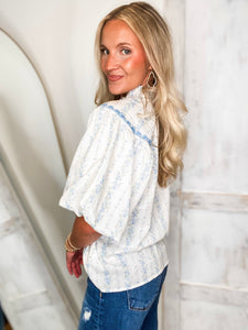 Future Plans Powder Blue Embroidered Blouse