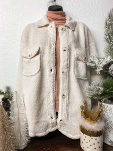 Heart Like Mine Ivory Fuzzy Button Down Simply Southern Shacket