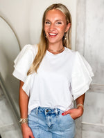 Load image into Gallery viewer, Iris White Ruffle Sleeve ADRIENNE Blouse
